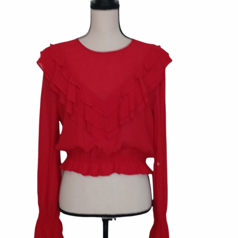 & Other Stories Red Ruffle d Blouse - Picture 2 of 13